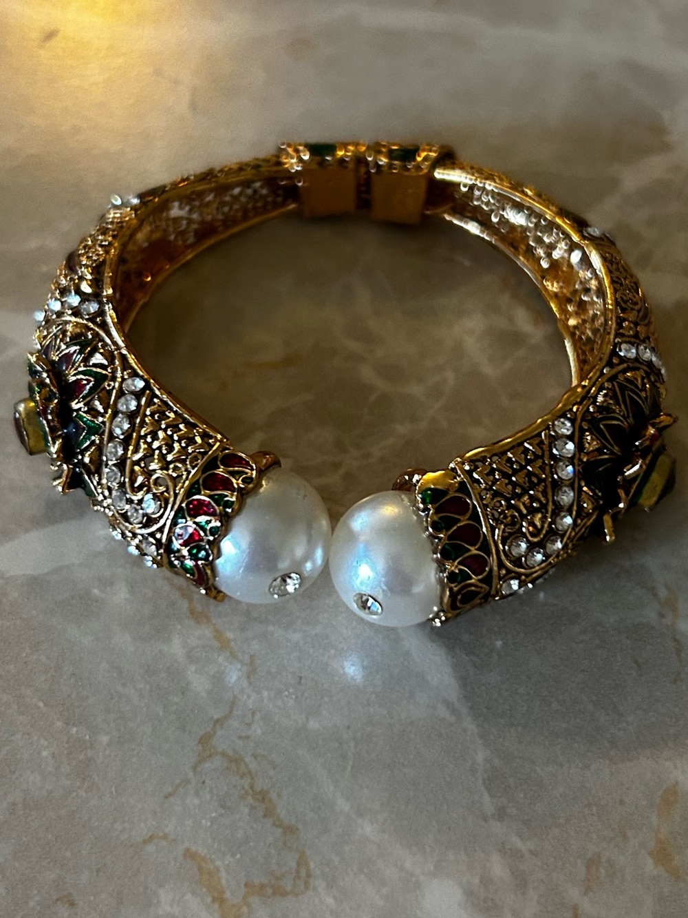 Gold-Tone Pearl Accent Cuff Bracelet